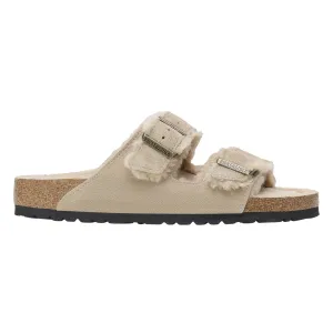 Birkenstock Femme Arizona en daim taupe doublé en shearling