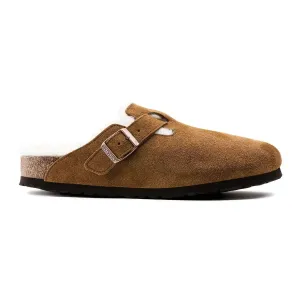 Birkenstock Boston pour Femme en Daim Naturel Mink avec Doublure en Mouton
