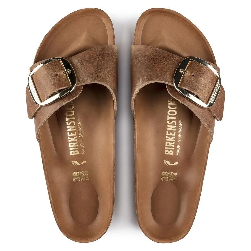 Birkenstock Femme Madrid Grande Boucle Cuir Huilé Cognac