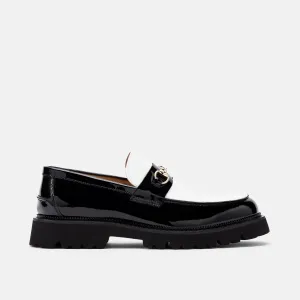 Mocassins Blake en cuir vernis noir et blanc avec embout métallique