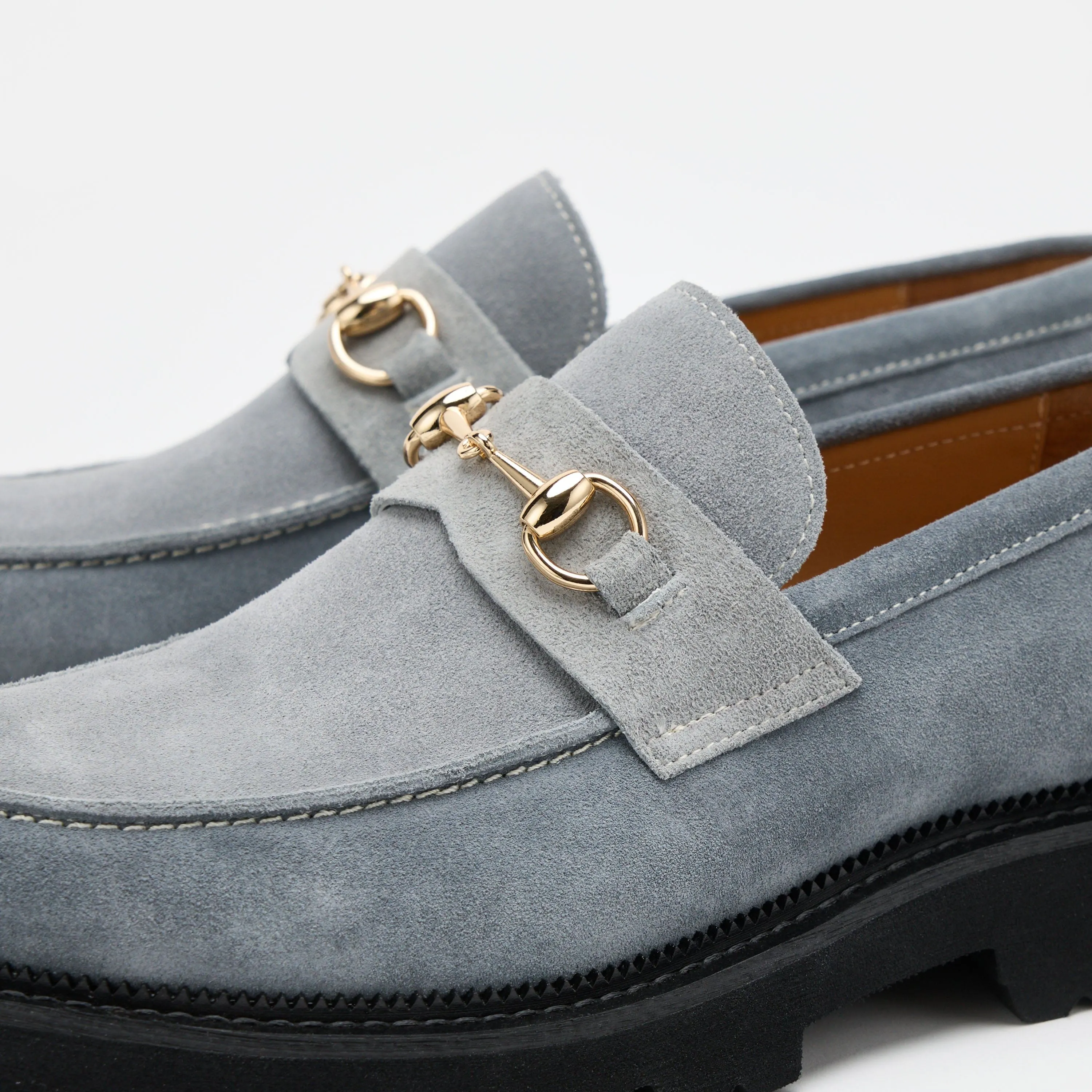 Mocassins Blake en daim bleu acier avec embout métallique