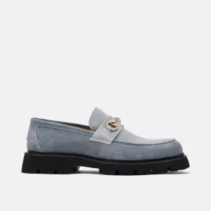 Mocassins Blake en daim bleu acier avec embout métallique