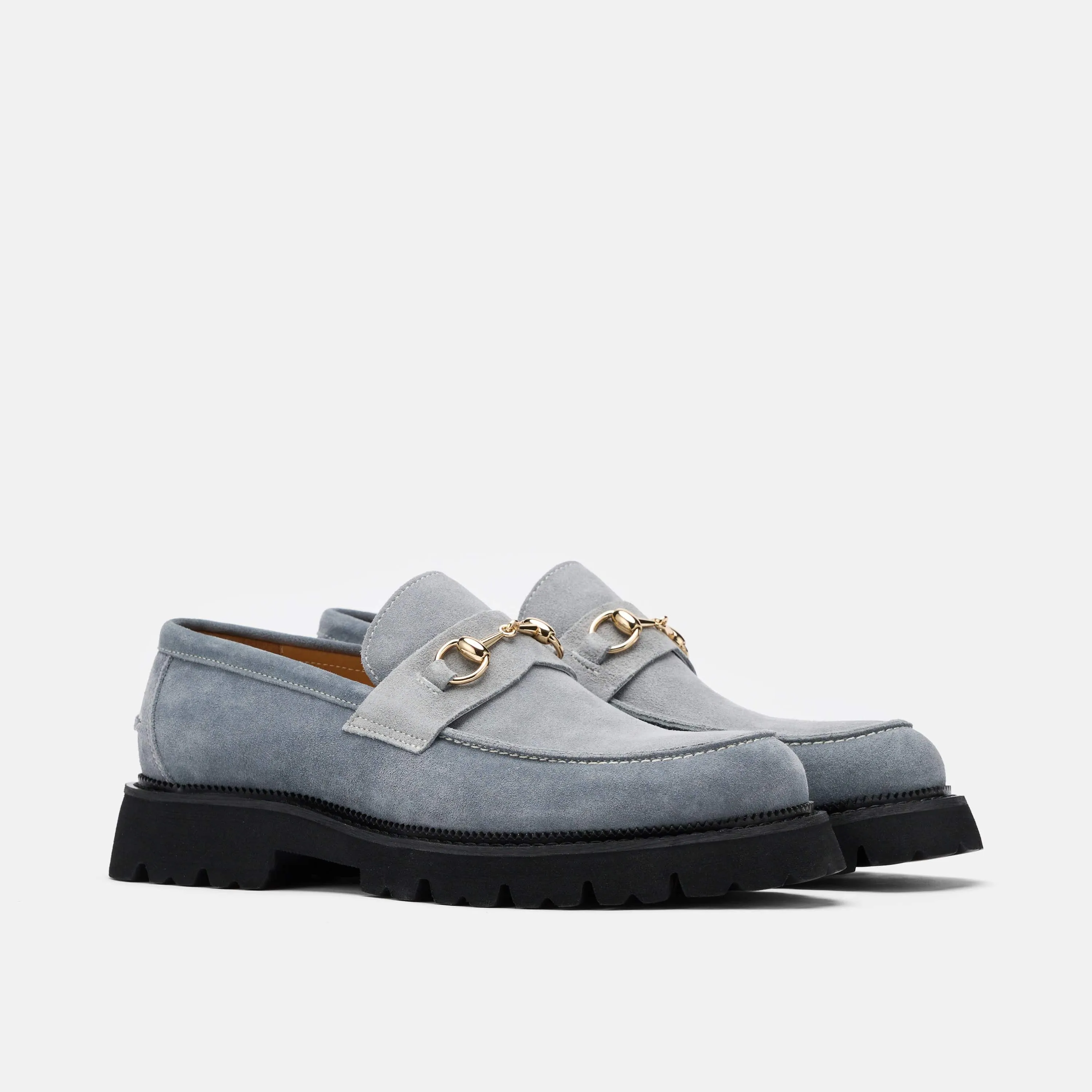 Mocassins Blake en daim bleu acier avec embout métallique