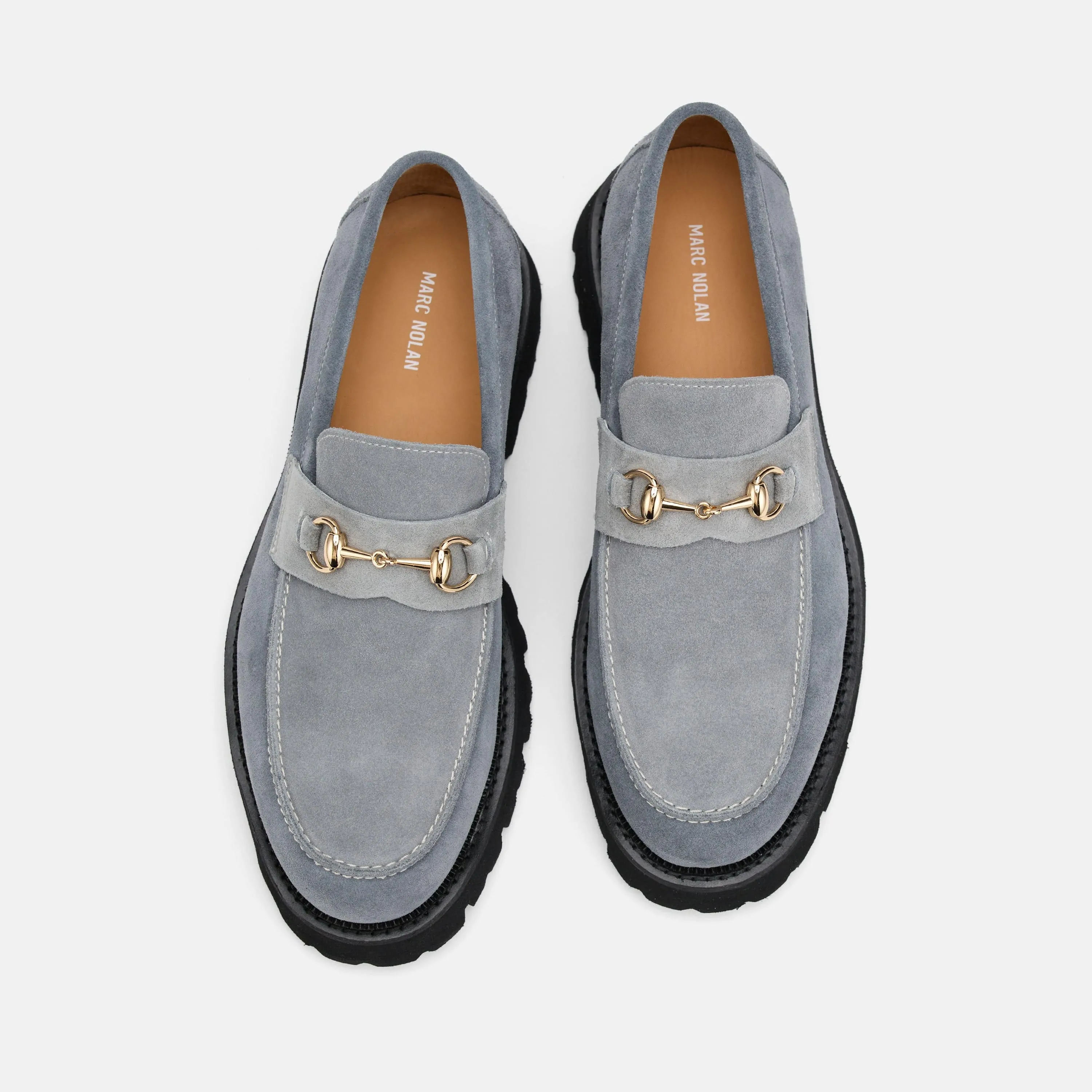 Mocassins Blake en daim bleu acier avec embout métallique