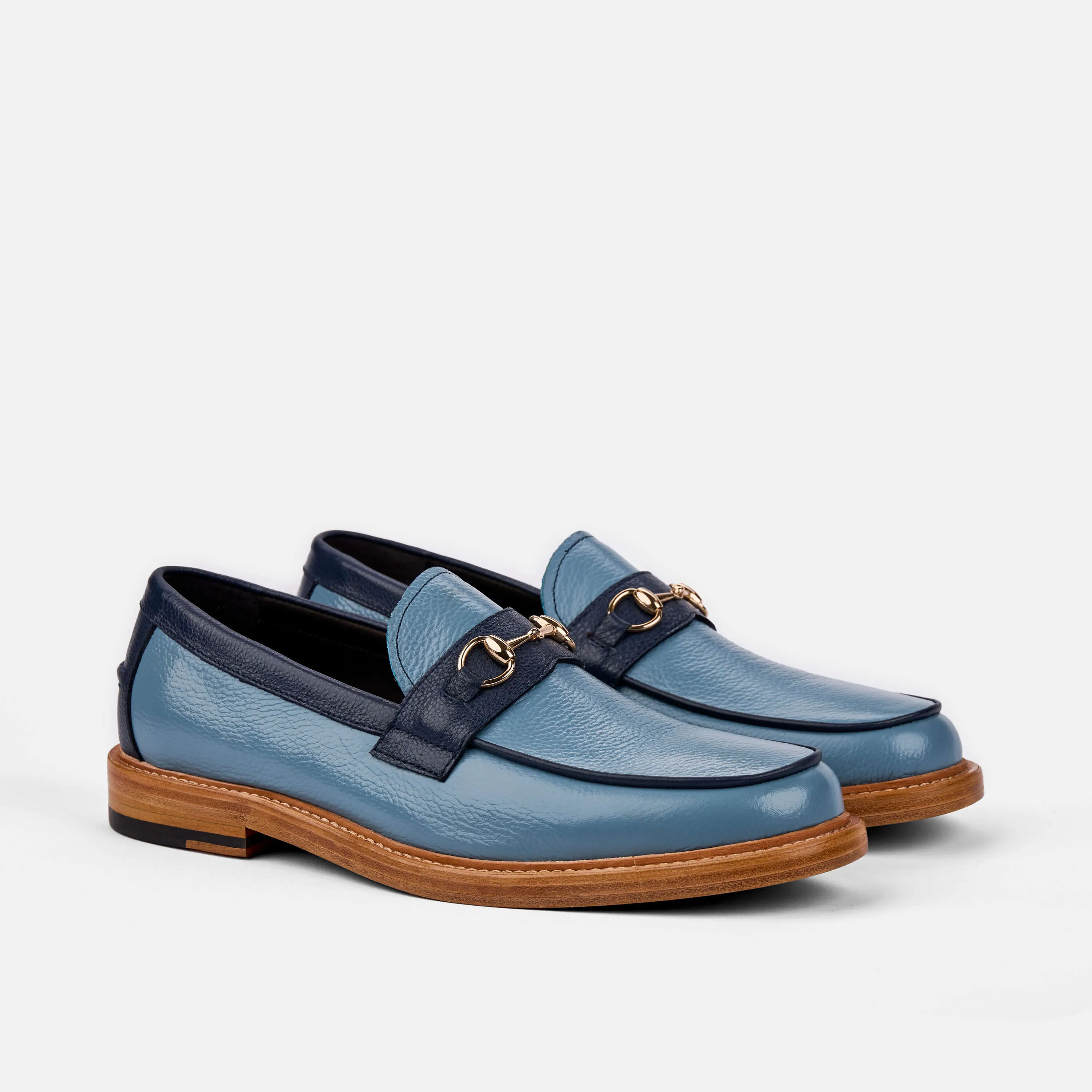 Mocassins à détails métalliques en cuir bleu promenade