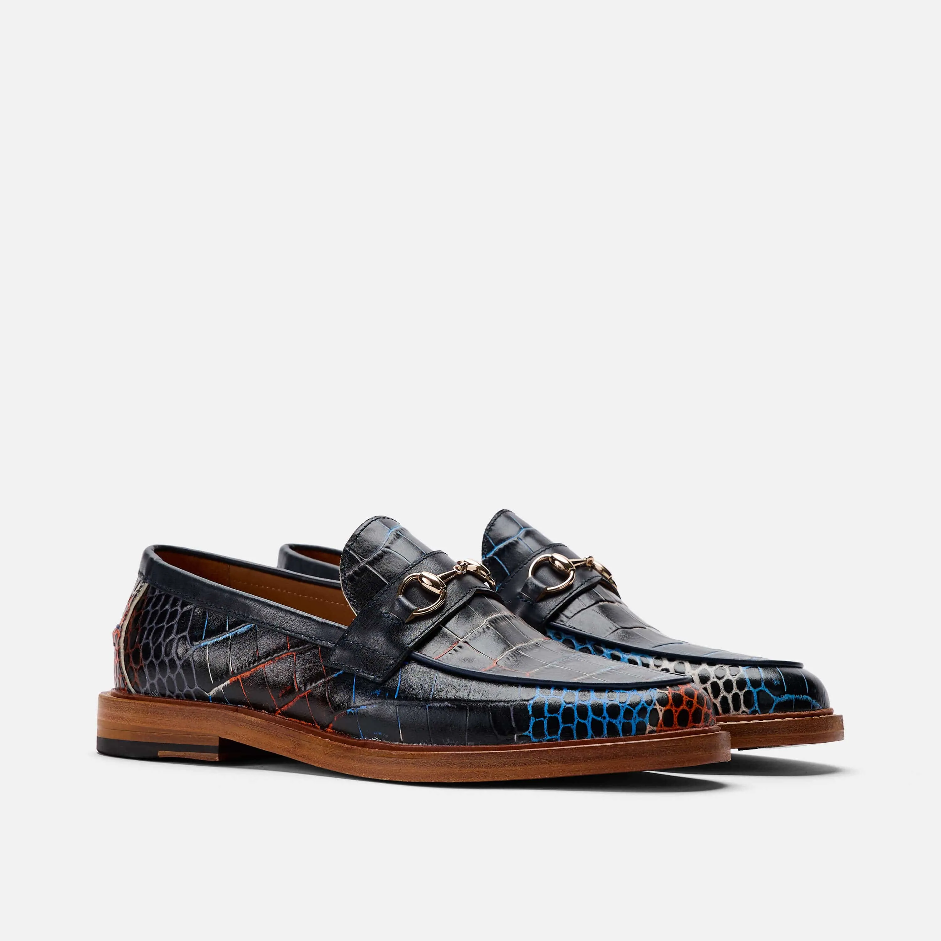 Mocassins à mors en croco bleu marine Boardwalk