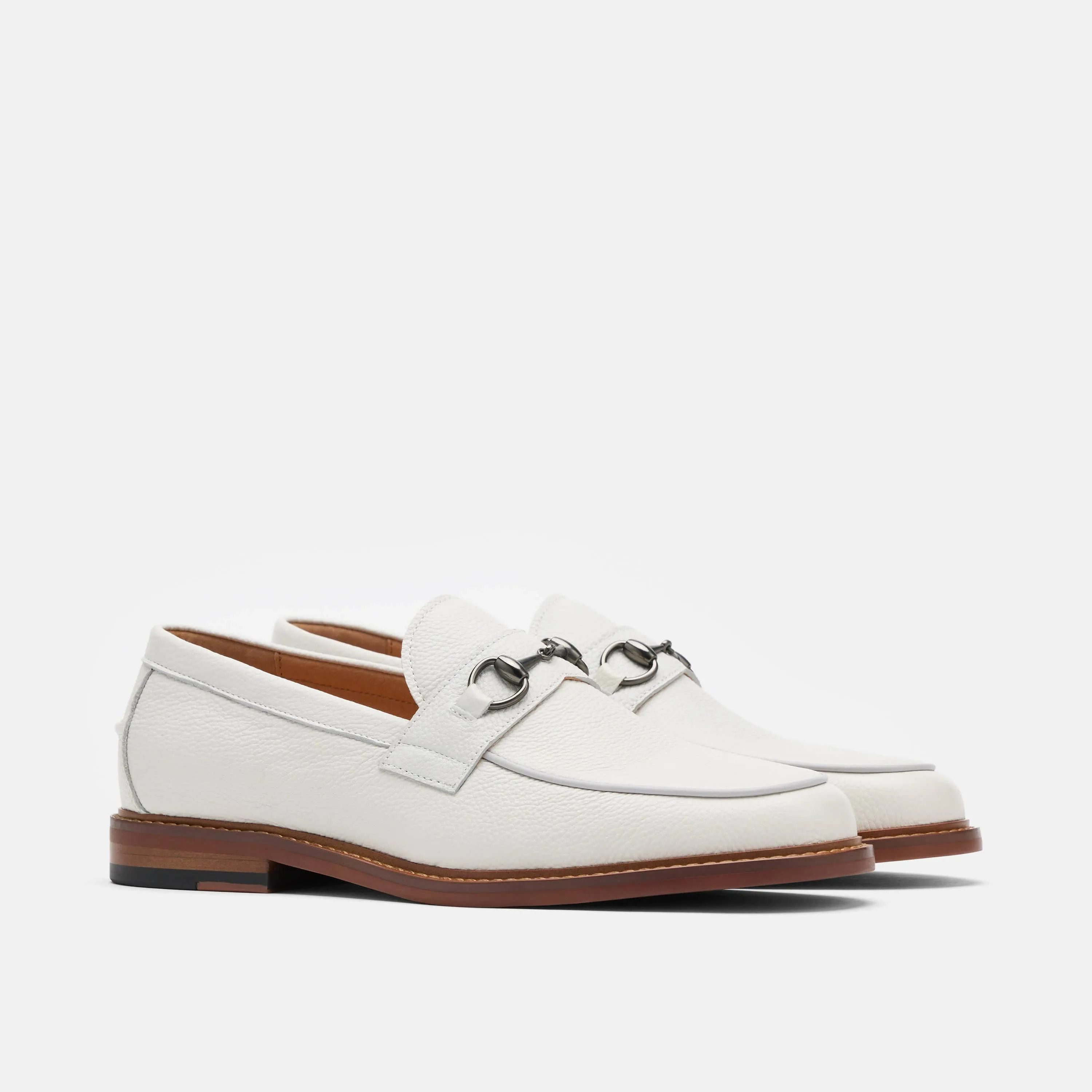 Mocassins à détails Horse-Bit en cuir blanc galet