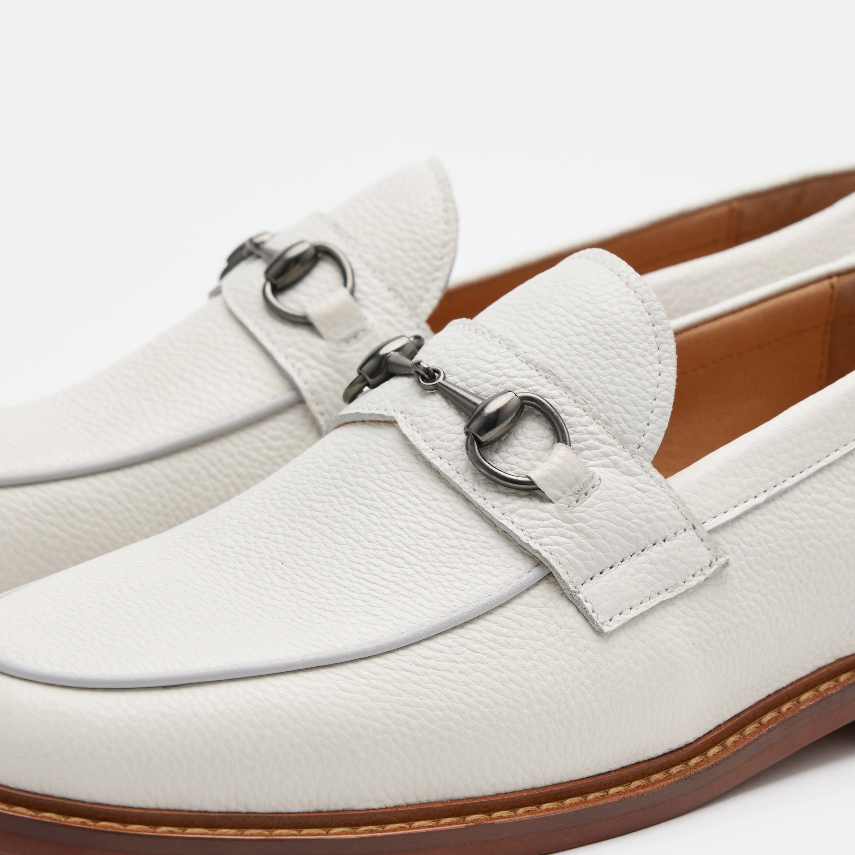 Mocassins à détails Horse-Bit en cuir blanc galet