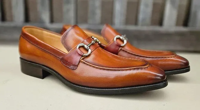 Mocassin à enfiler en veau brun cognac