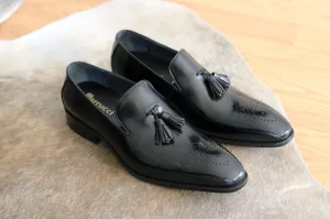 Mocassin à glands en veau brossé noir
