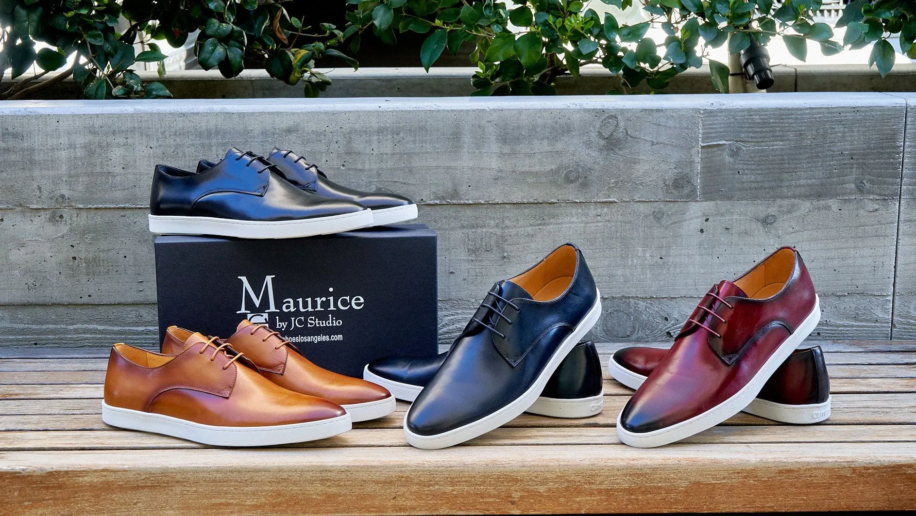 Baskets à lacets en veau bordeaux