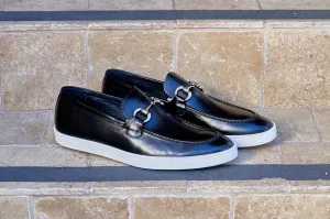 Mocassin à glissière en veau avec mors de cheval noir