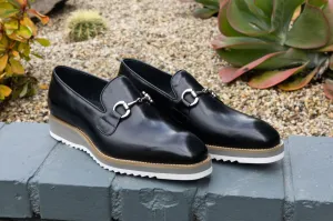 Mocassin à glissière en veau avec mors de cheval noir