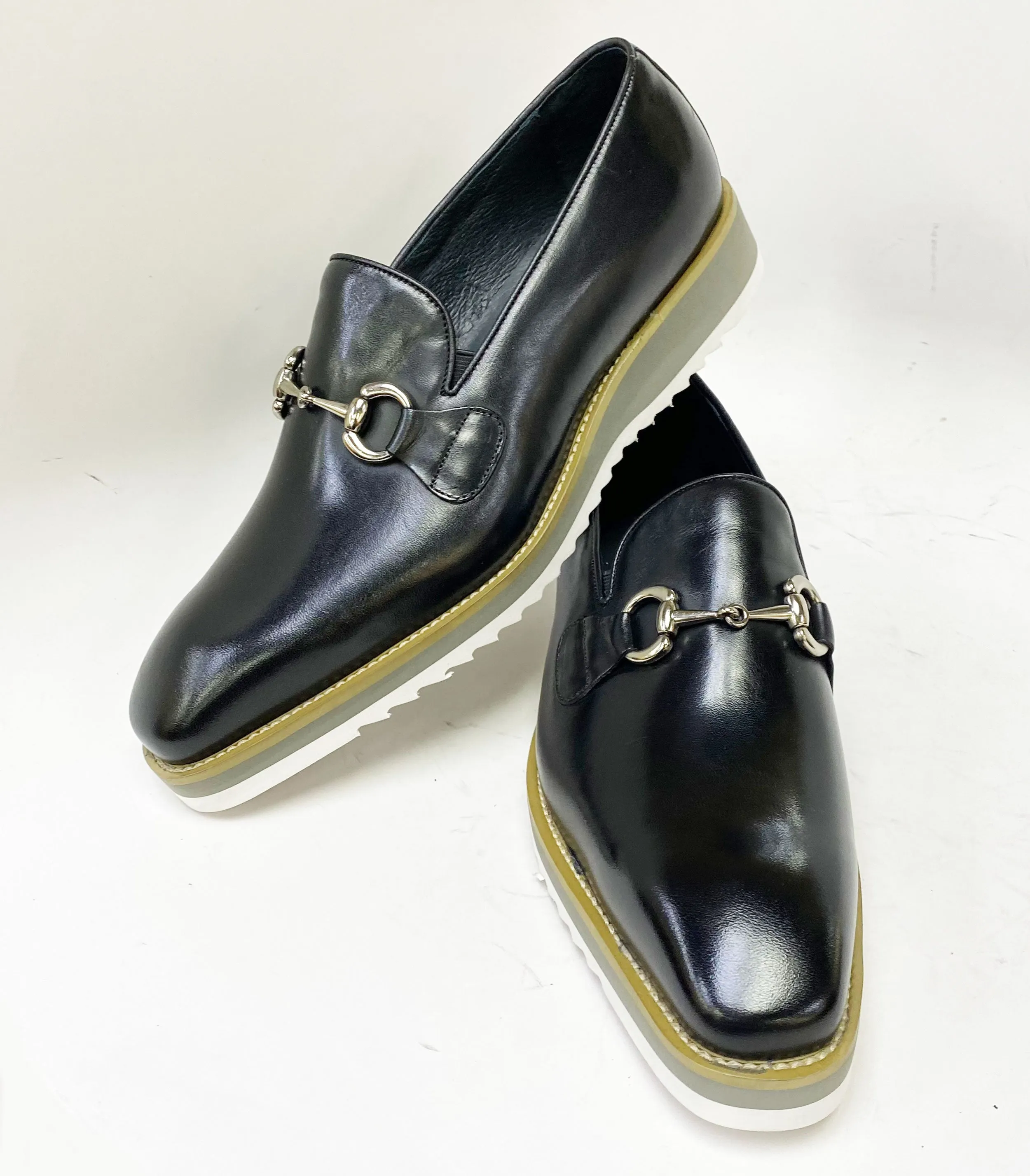 Mocassin à glissière en veau avec mors de cheval noir