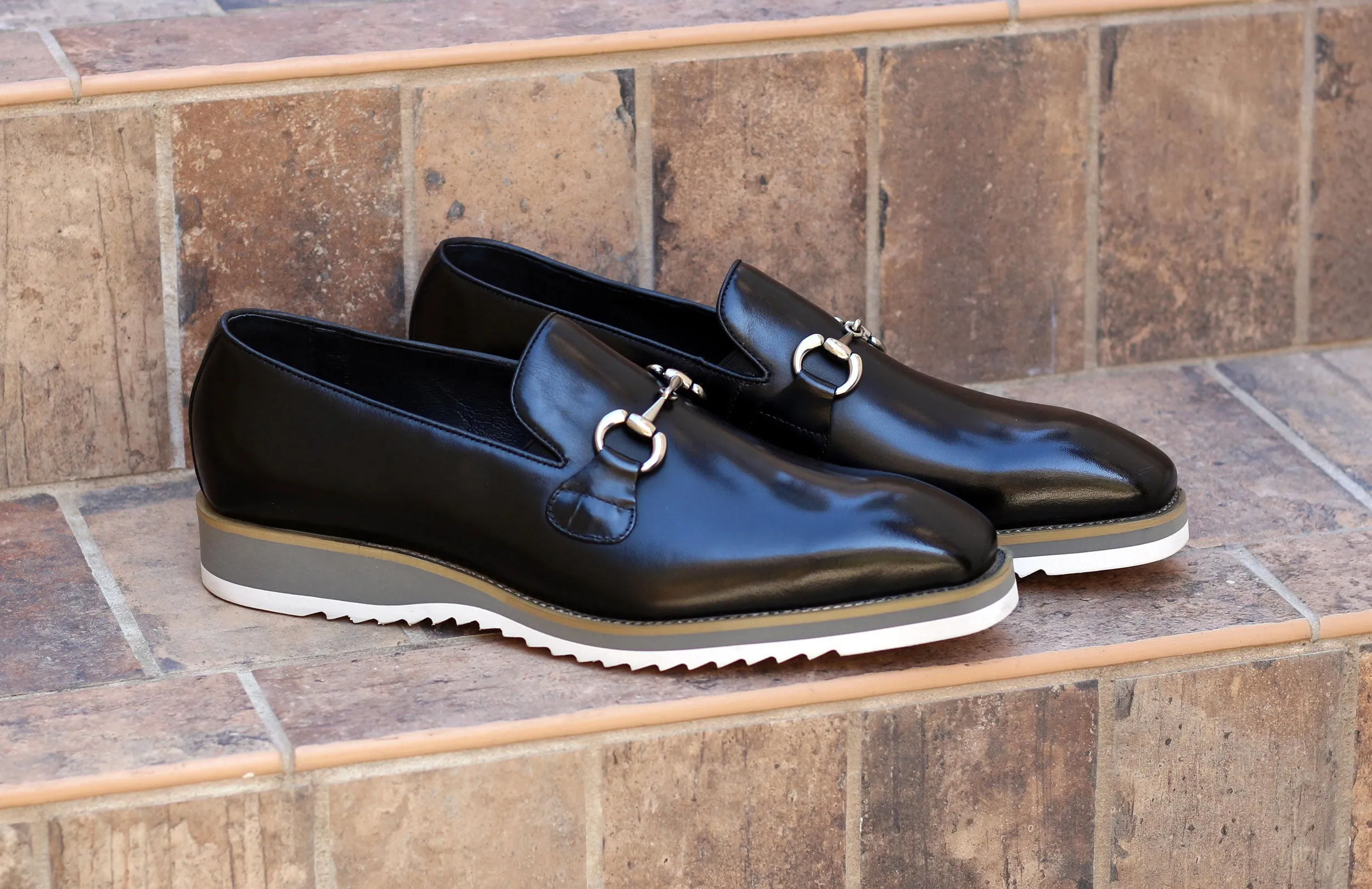 Mocassin à glissière en veau avec mors de cheval noir