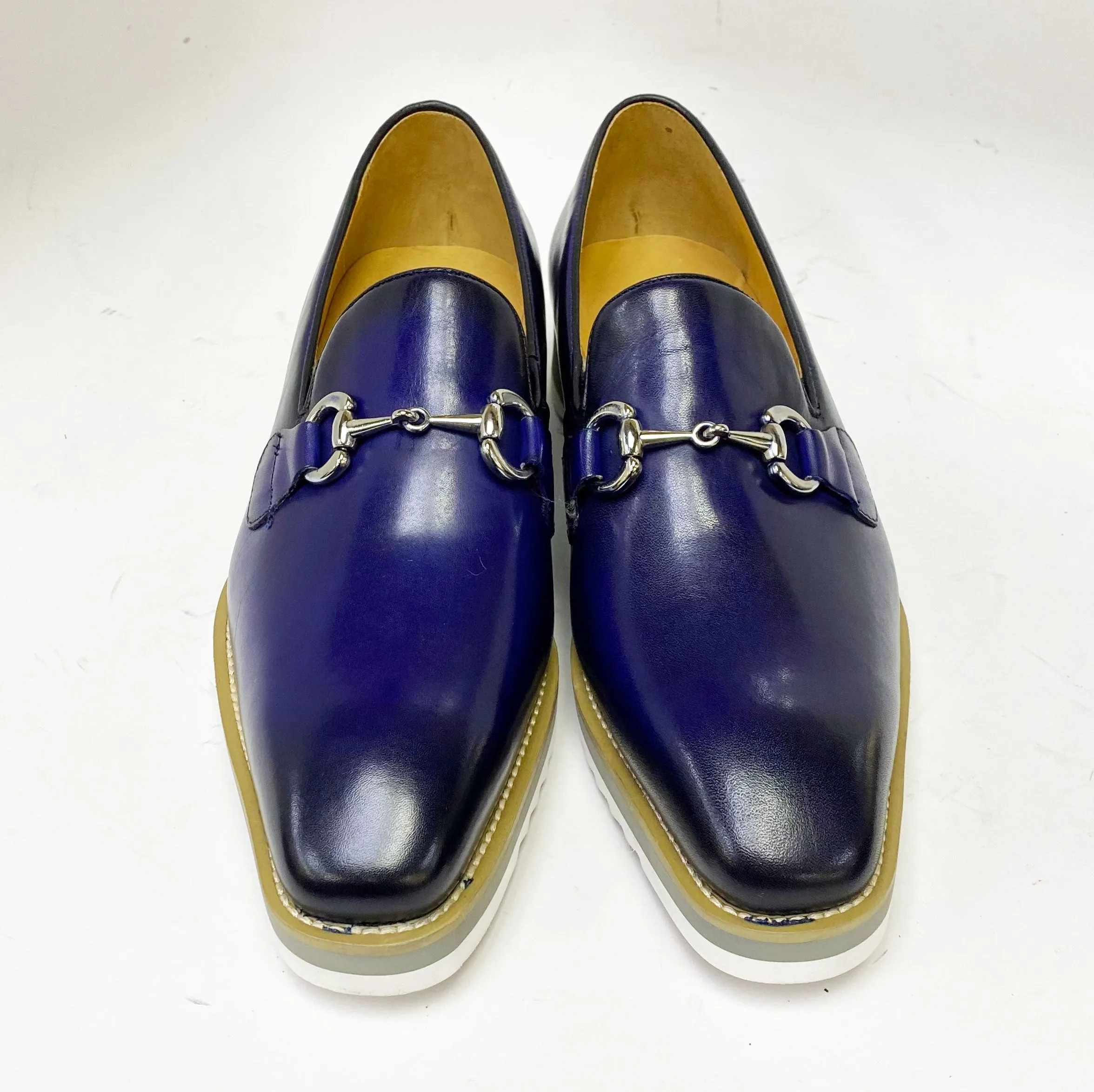 Mocassin à glissière en veau avec mors bleu