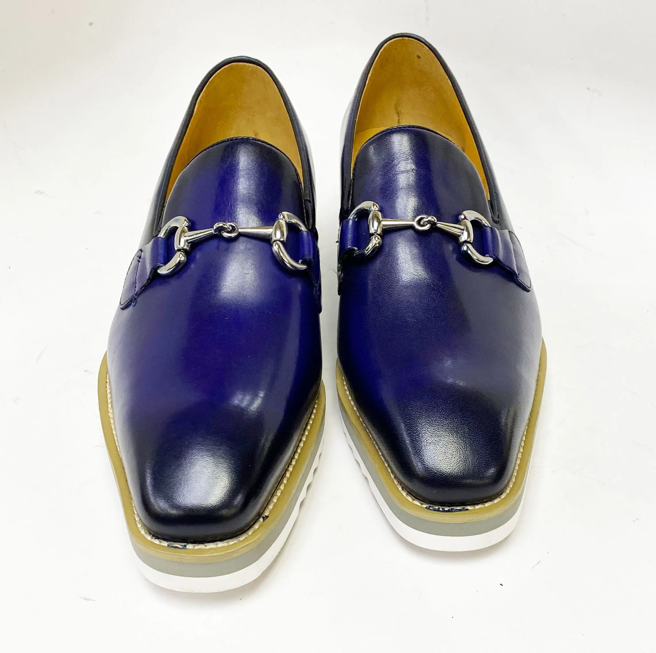 Mocassin à glissière en veau avec mors bleu