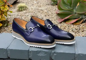 Mocassin à glissière en veau avec mors bleu