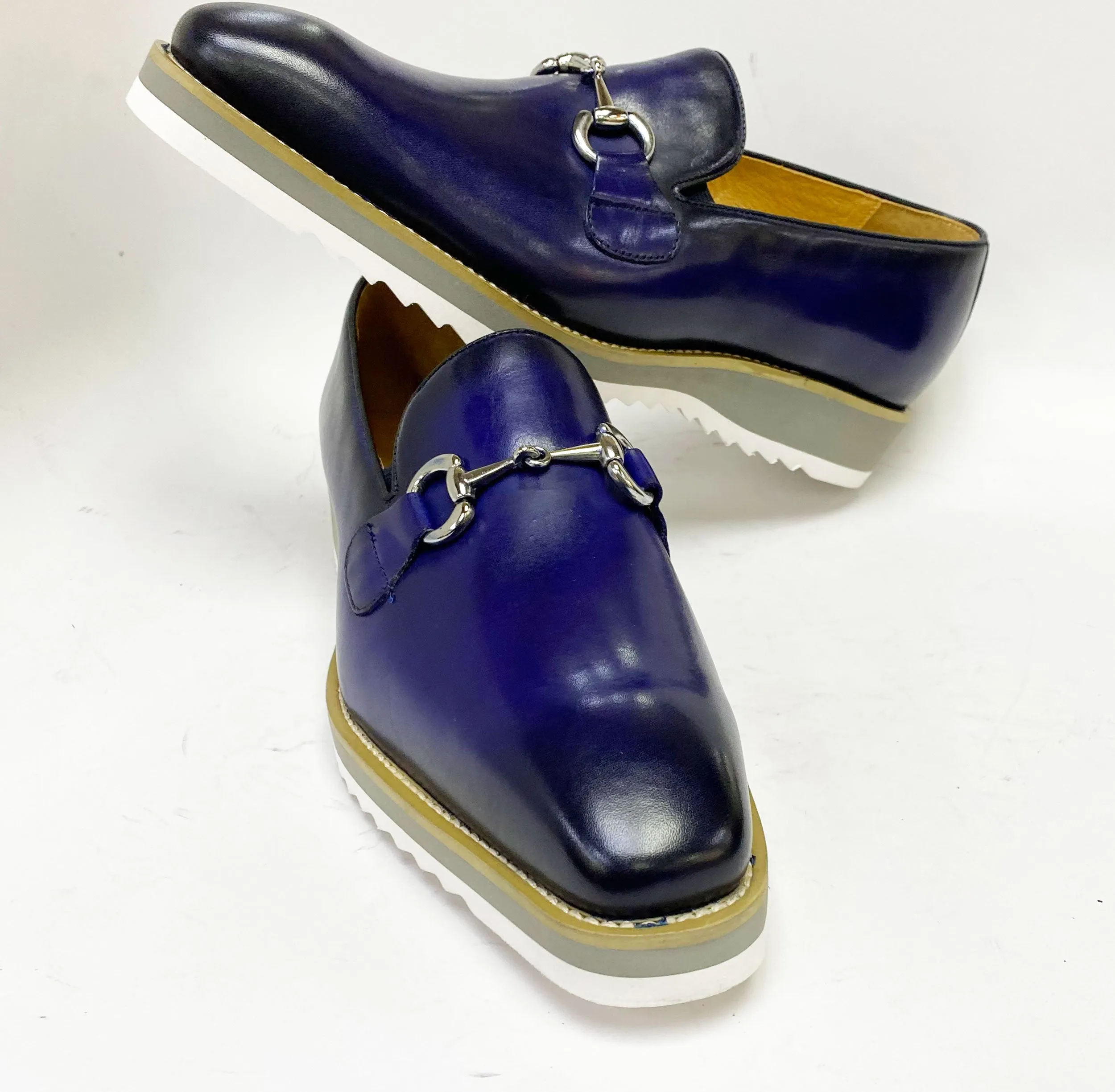 Mocassin à glissière en veau avec mors bleu