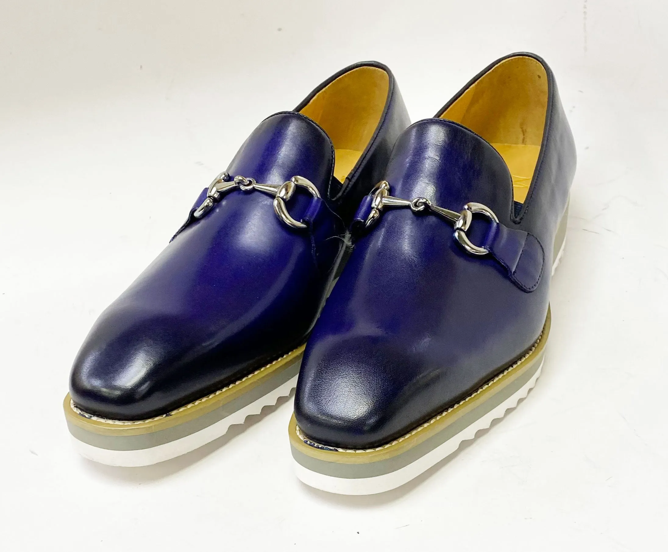 Mocassin à glissière en veau avec mors bleu