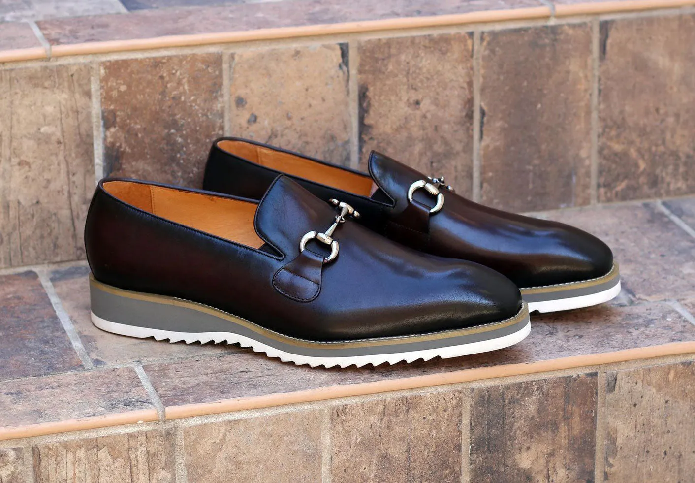 Mocassin à enfiler en veau avec mors marron