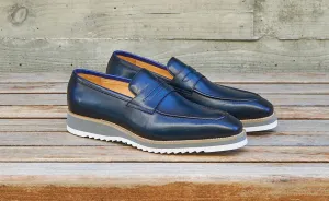 Mocassin Penny en veau bleu à enfiler