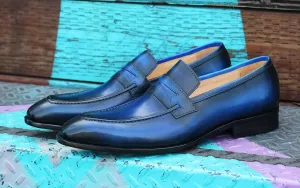 Mocassin Penny en veau bleu marine à enfiler