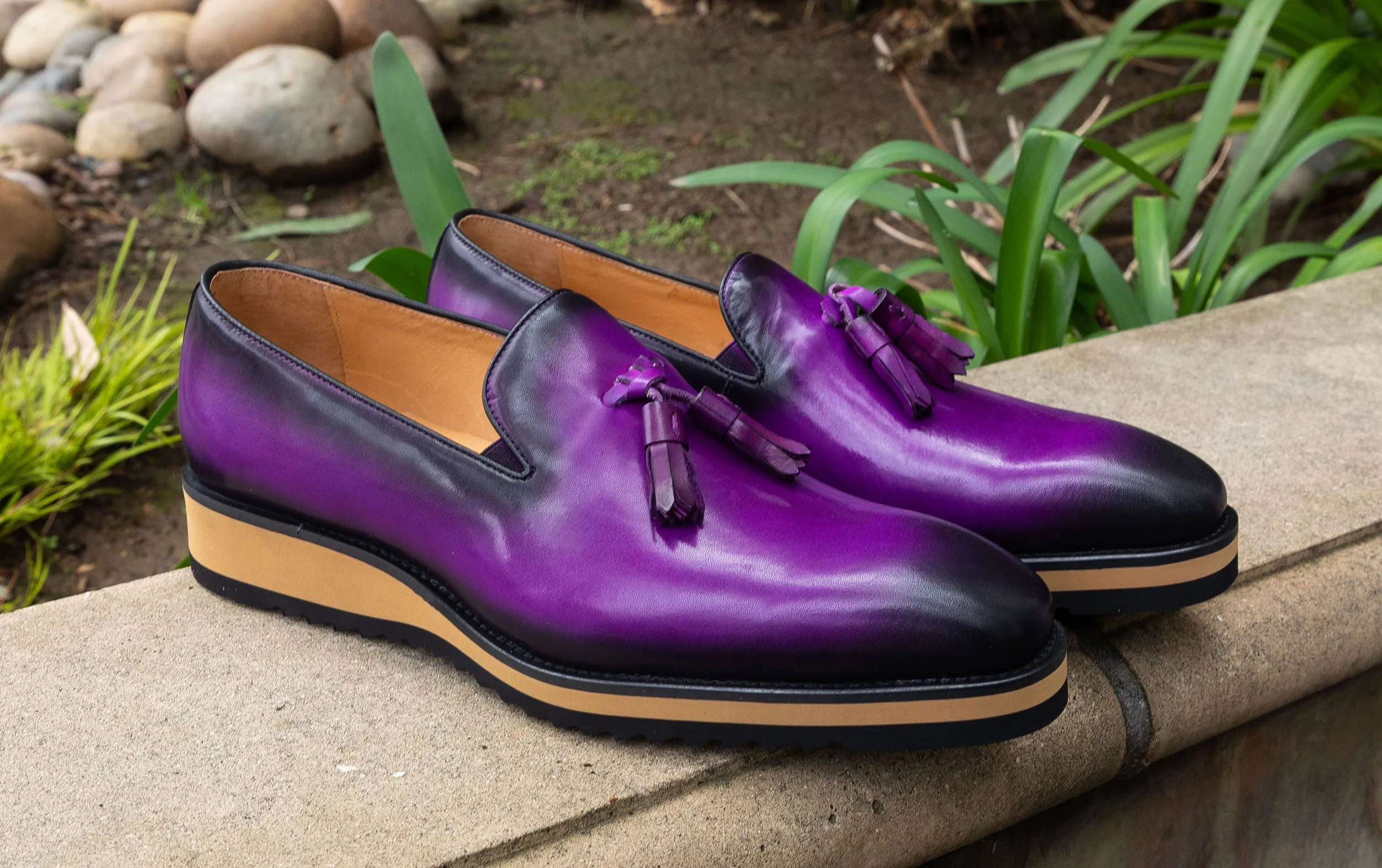 Mocassin à gland en veau violet sans lacets