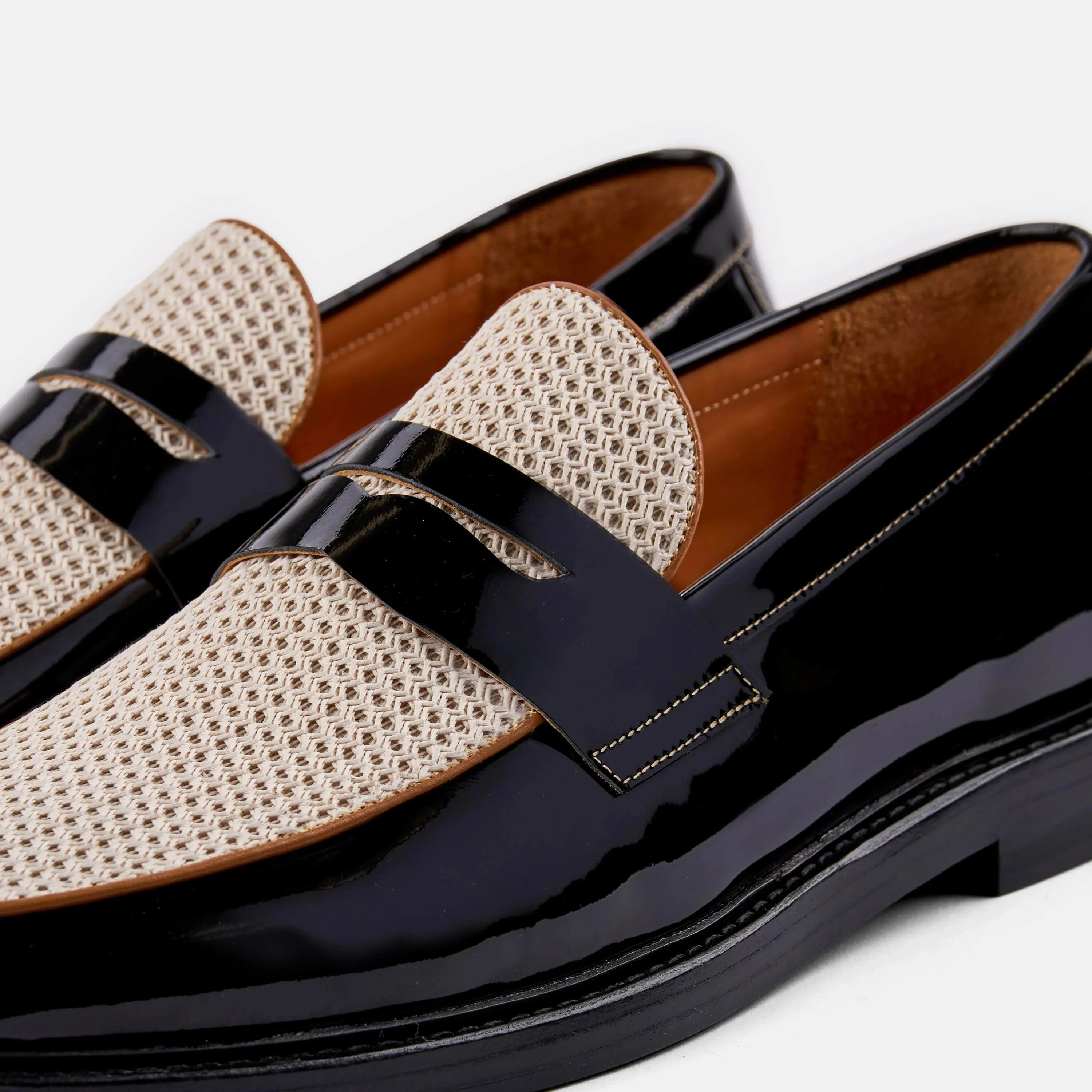 Mocassins Penny Calum en Cuir Noir/Blanc