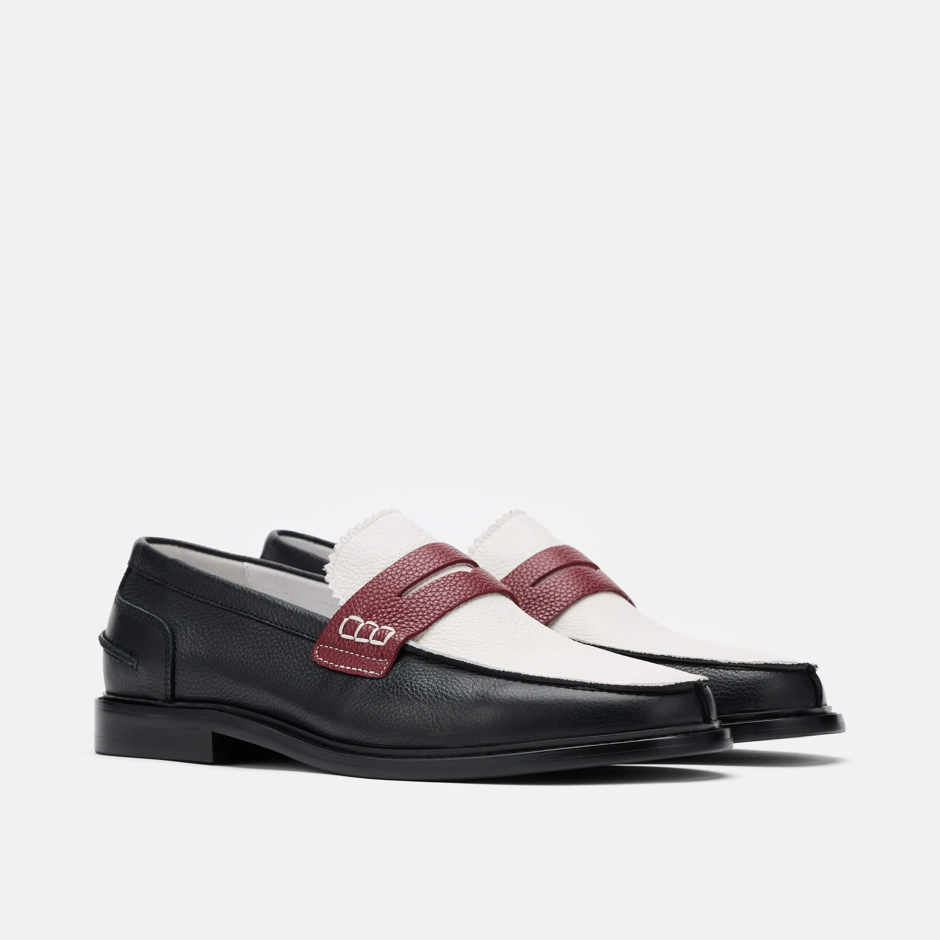 Mocassins Penny Calum en Cuir Noir/Blanc/Rouge