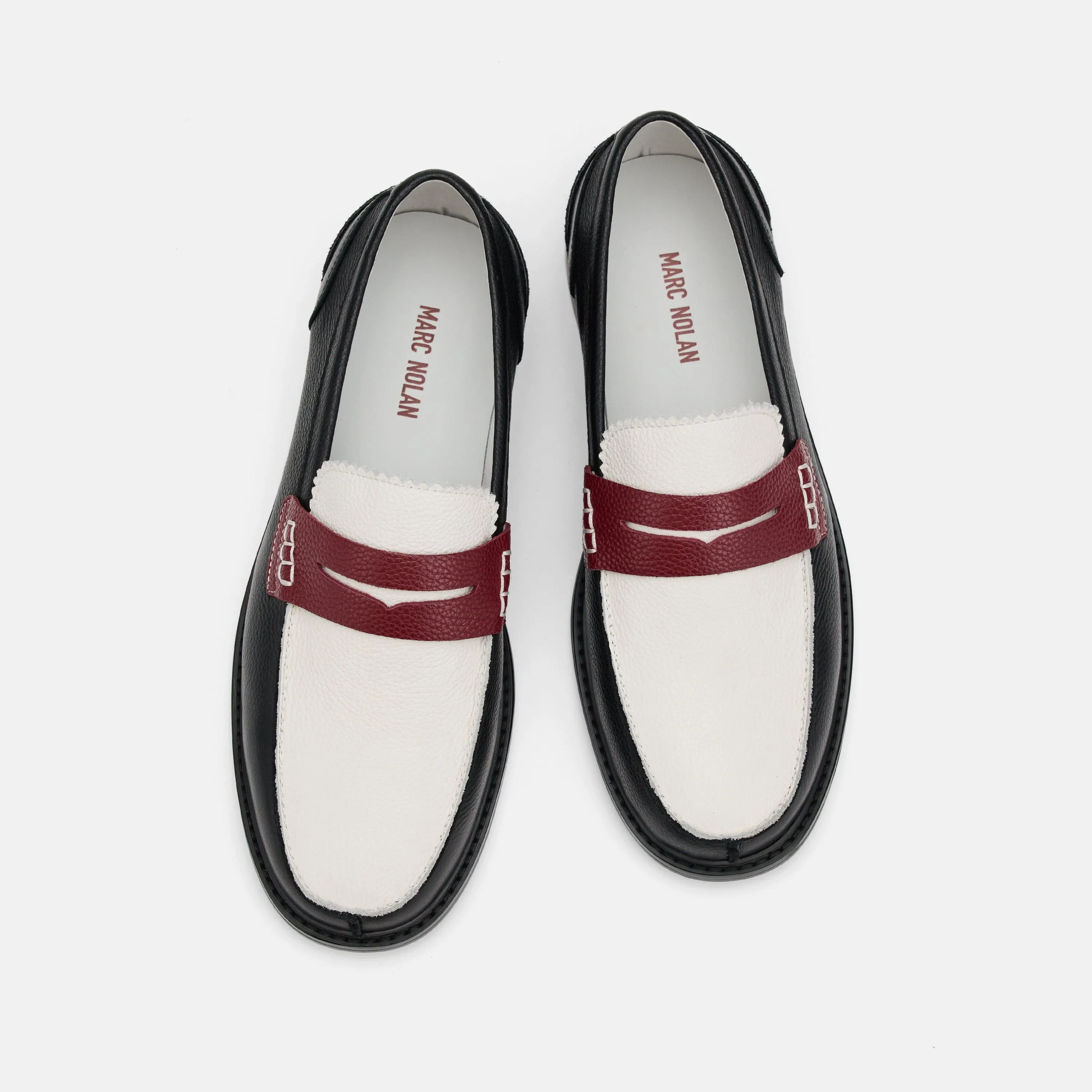 Mocassins Penny Calum en Cuir Noir/Blanc/Rouge