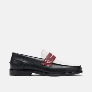 Mocassins Penny Calum en Cuir Noir/Blanc/Rouge