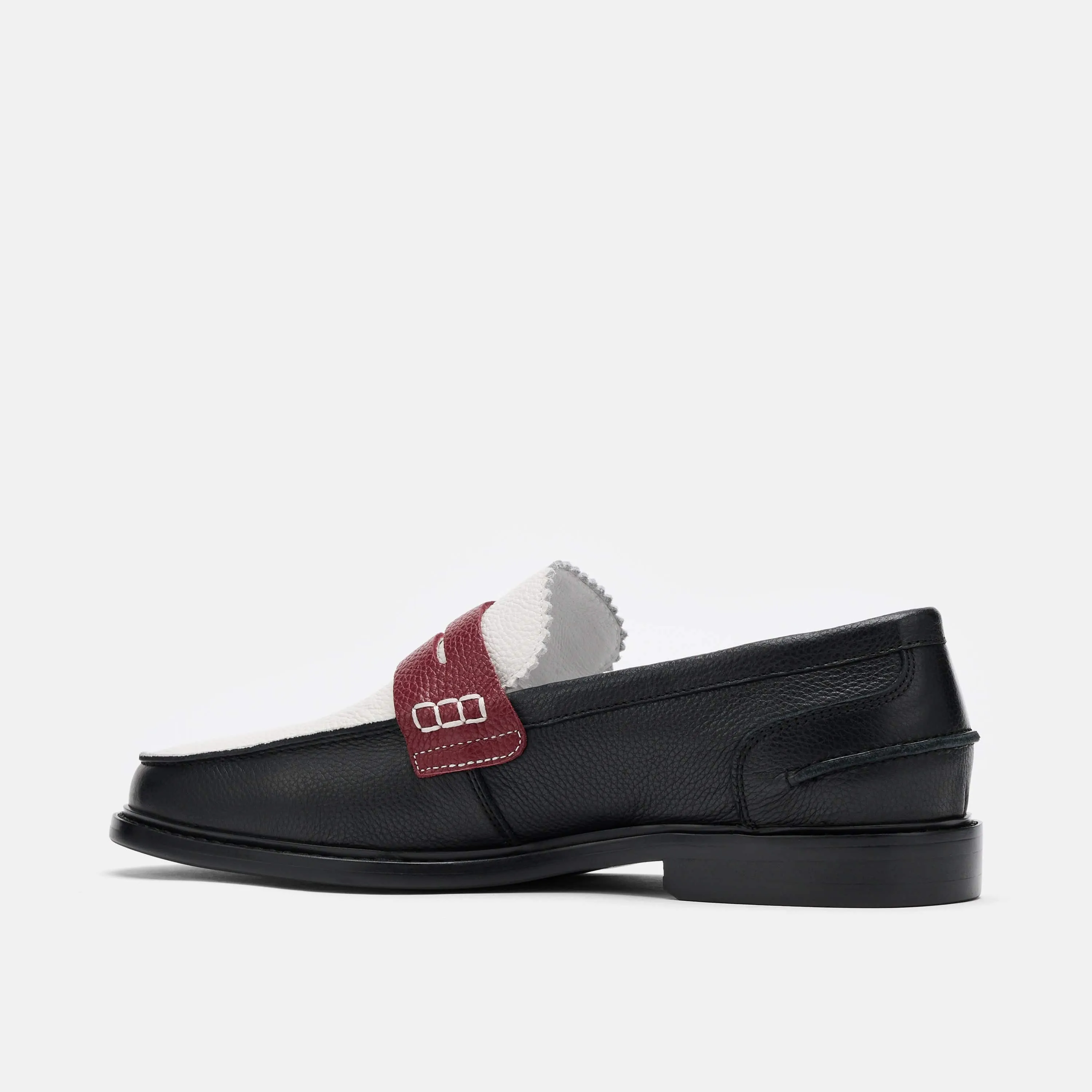 Mocassins Penny Calum en Cuir Noir/Blanc/Rouge