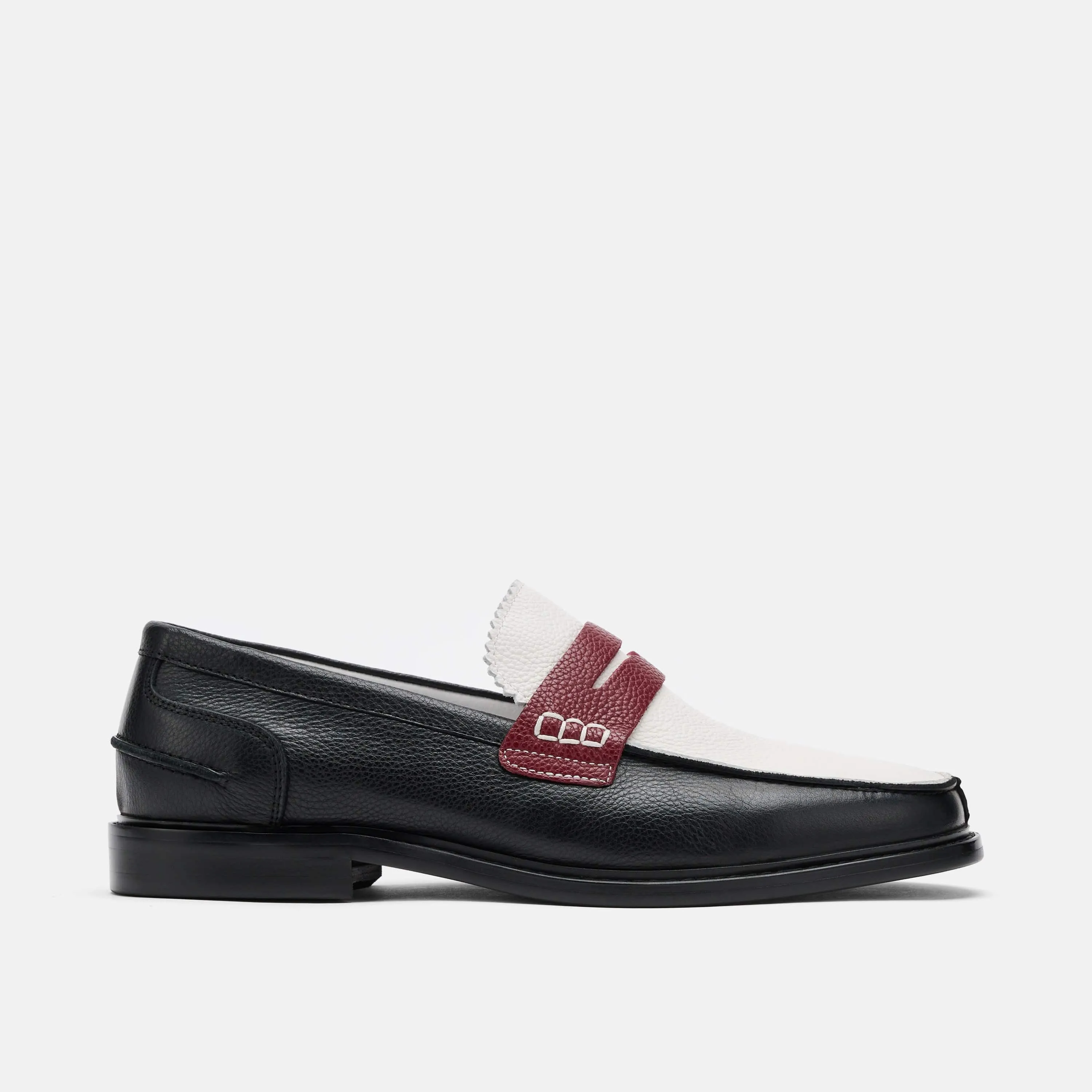 Mocassins Penny Calum en Cuir Noir/Blanc/Rouge