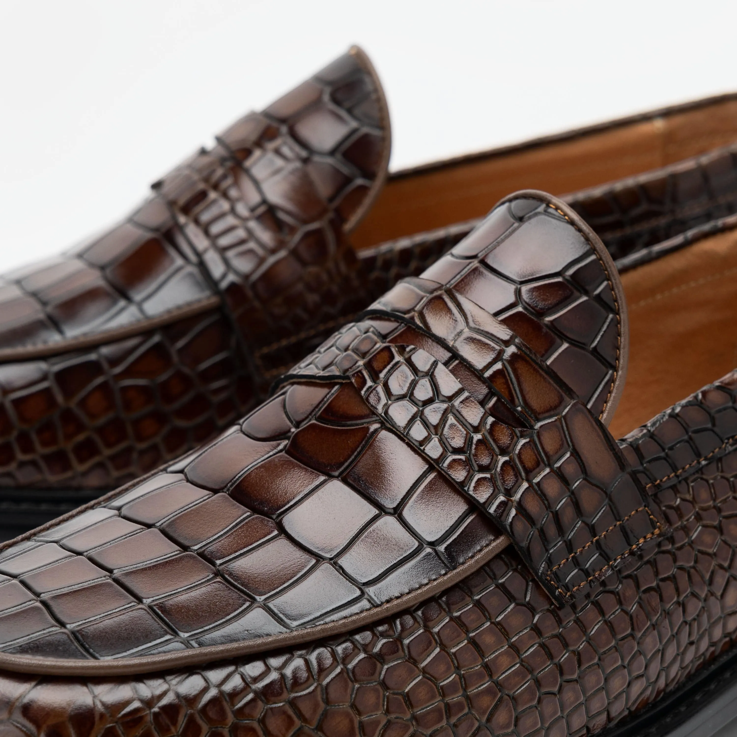 Mocassins Penny en cuir de crocodile marron Calum