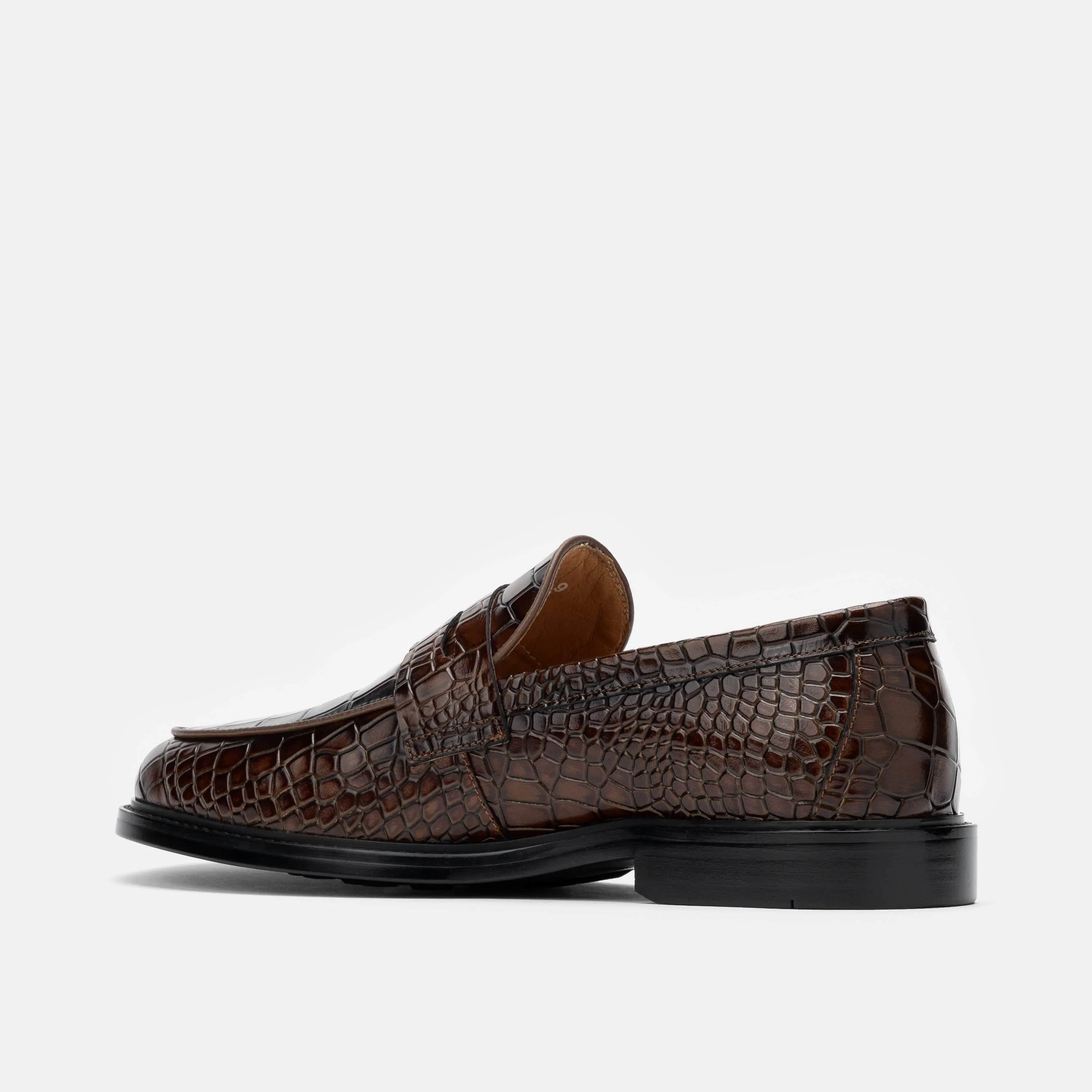 Mocassins Penny en cuir de crocodile marron Calum