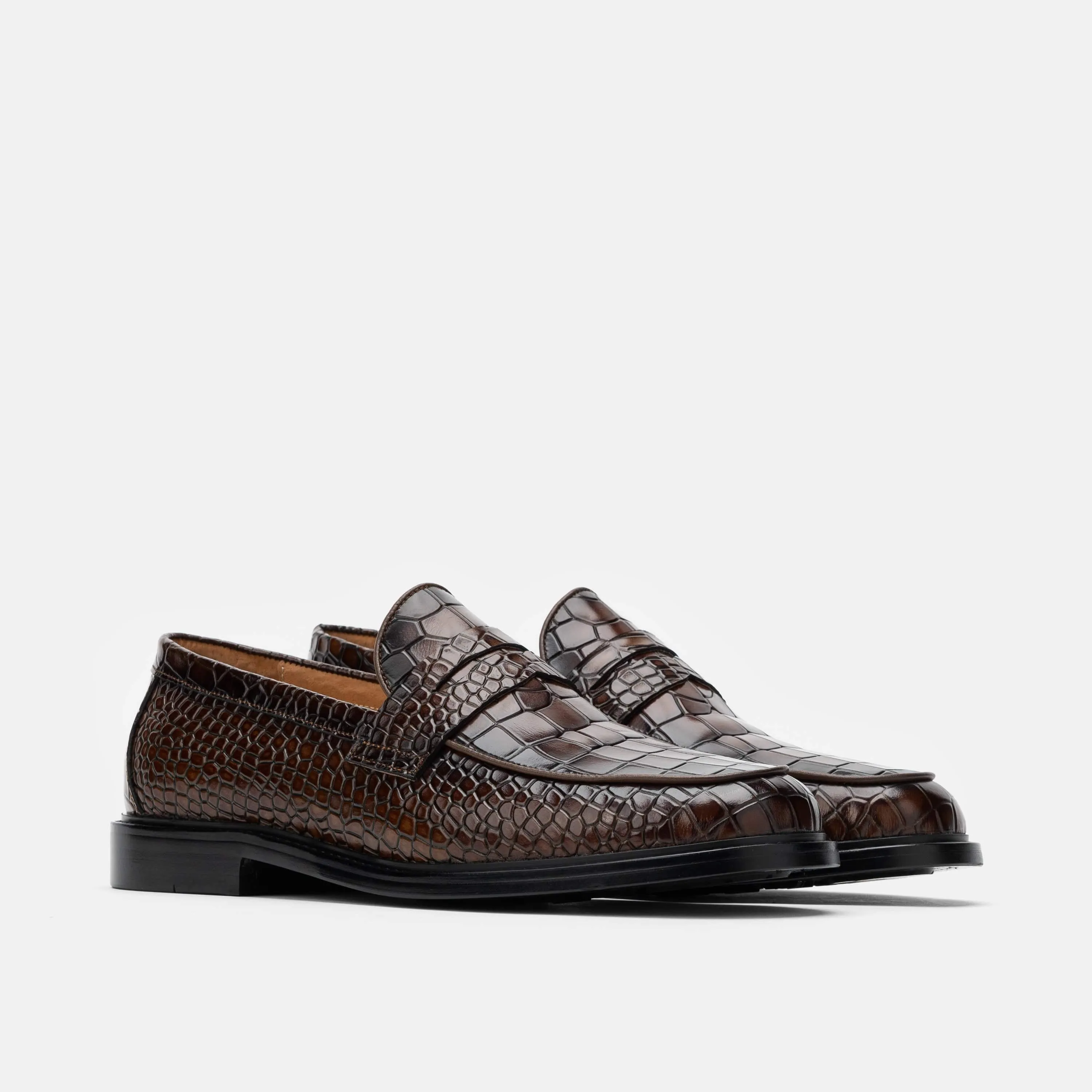 Mocassins Penny en cuir de crocodile marron Calum