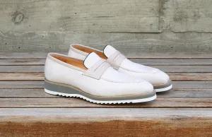 Mocassin Penny à Enfiler en Toile et Cuir Veau - Crème
