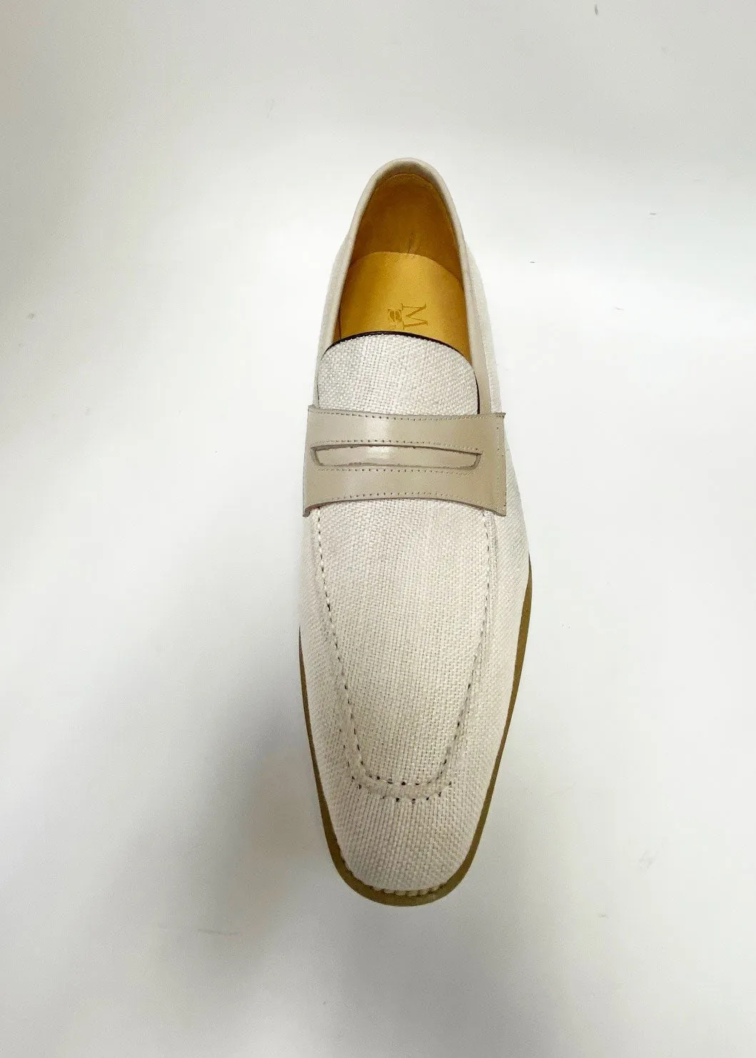 Mocassin Penny à Enfiler en Toile et Cuir Veau - Crème