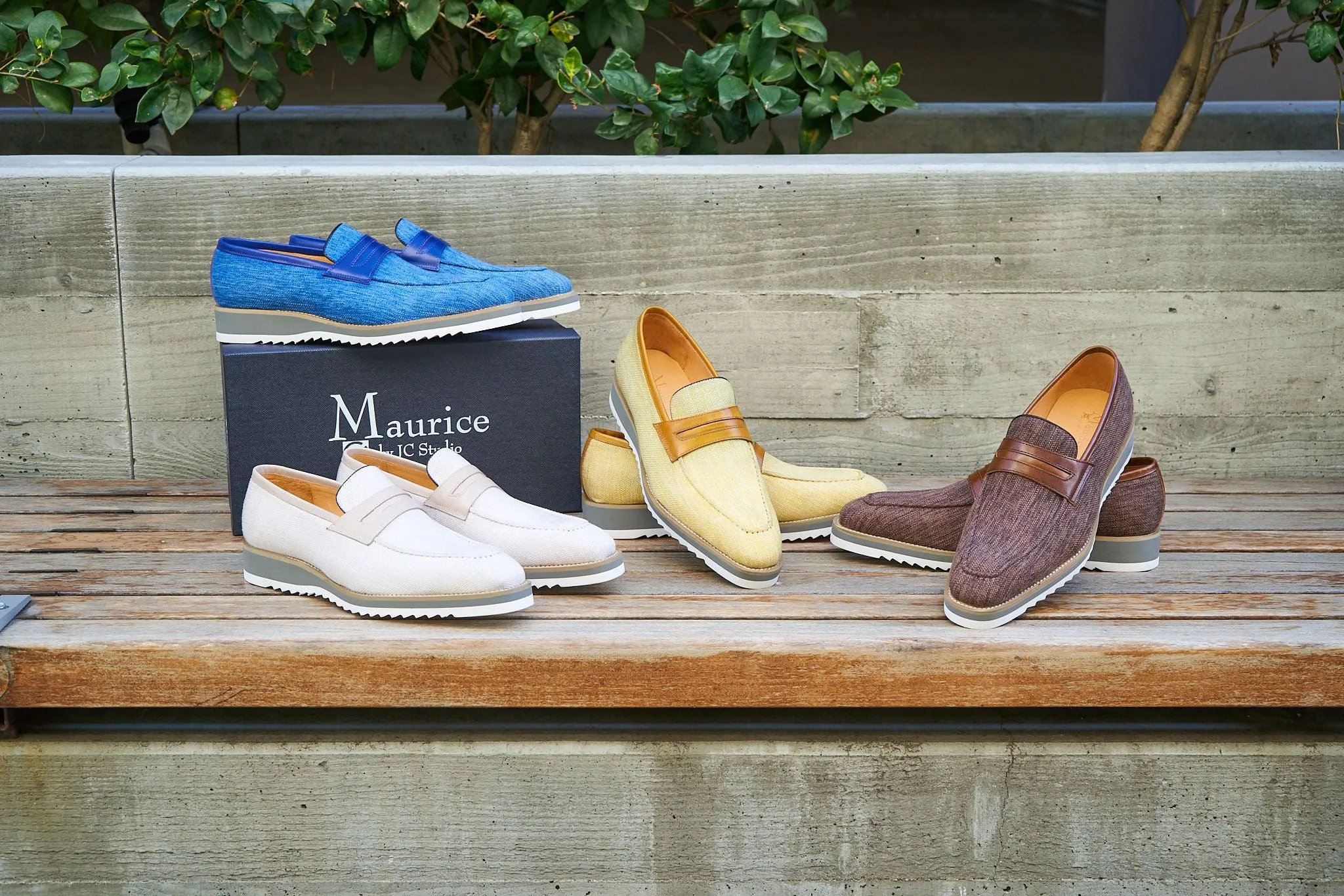 Mocassin Penny à Enfiler en Toile et Cuir Veau - Crème