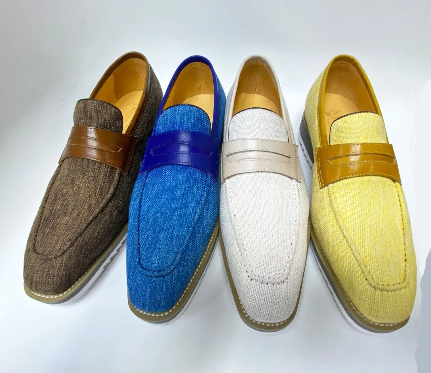 Mocassin Penny à Enfiler en Toile et Cuir Veau - Crème