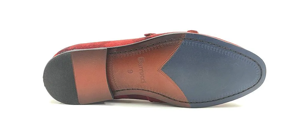 Chaussure Double Monkstrap en Suède Imprimé Carrucci Bleu
