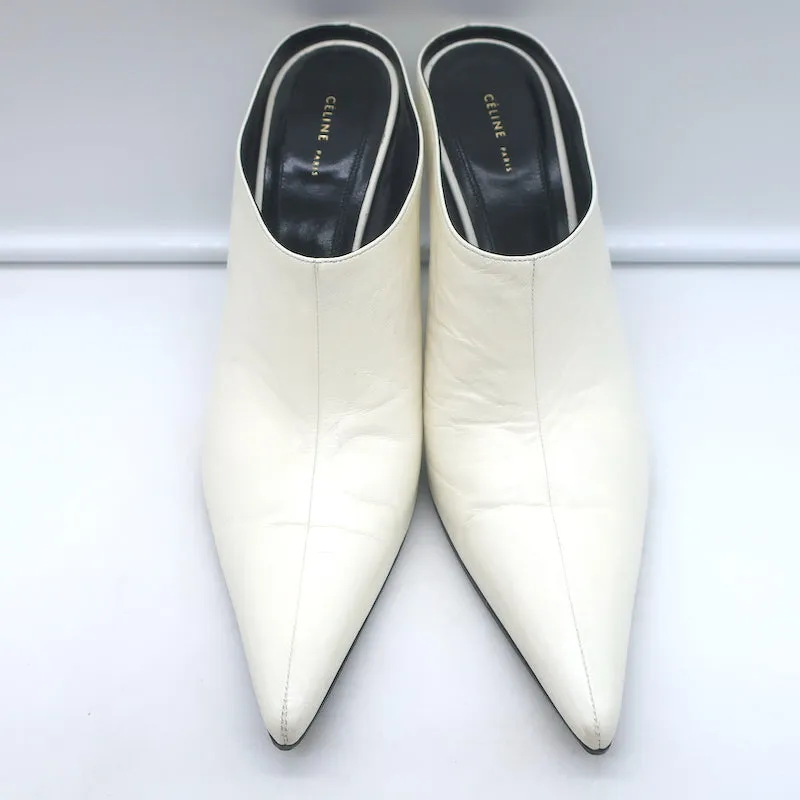 Mules Celine à bout pointu en cuir blanc taille 38.5