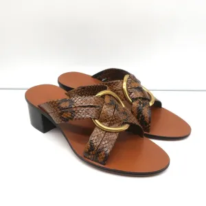 Chloe Mules Rony en cuir effet serpent marron Taille 38 Sandales à talon moyen NEUVE