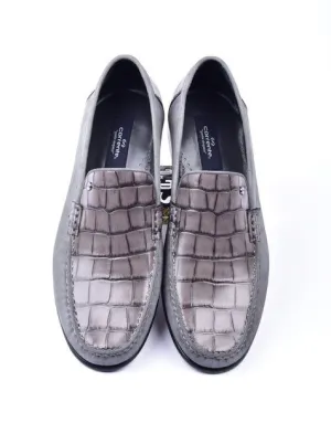 Mocassin Corrente en veau crocodile gaufré et daim gris