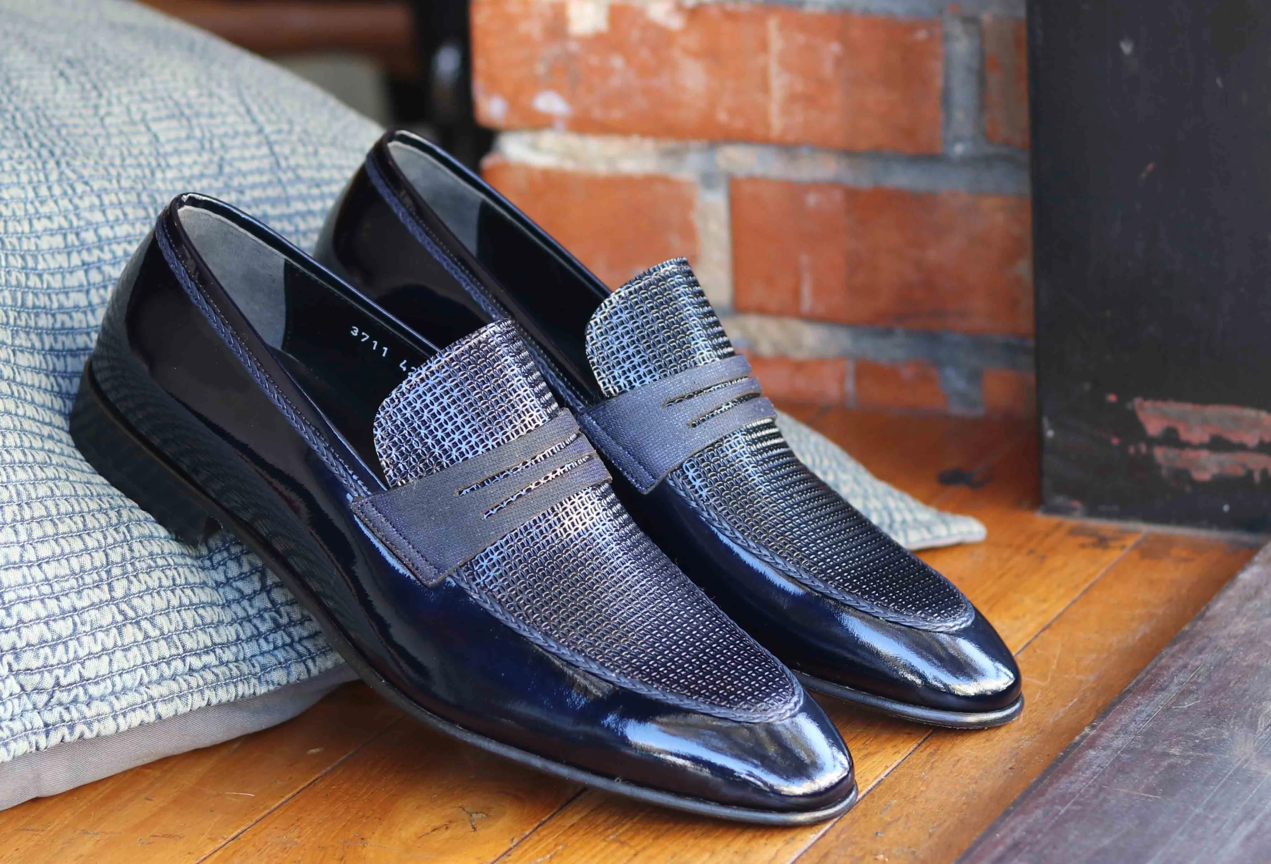 Corrente Mocassin en Cuir Verni Marine