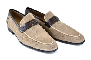 Corrente Mocassin à Enfiler en Suède Perforé Taupe
