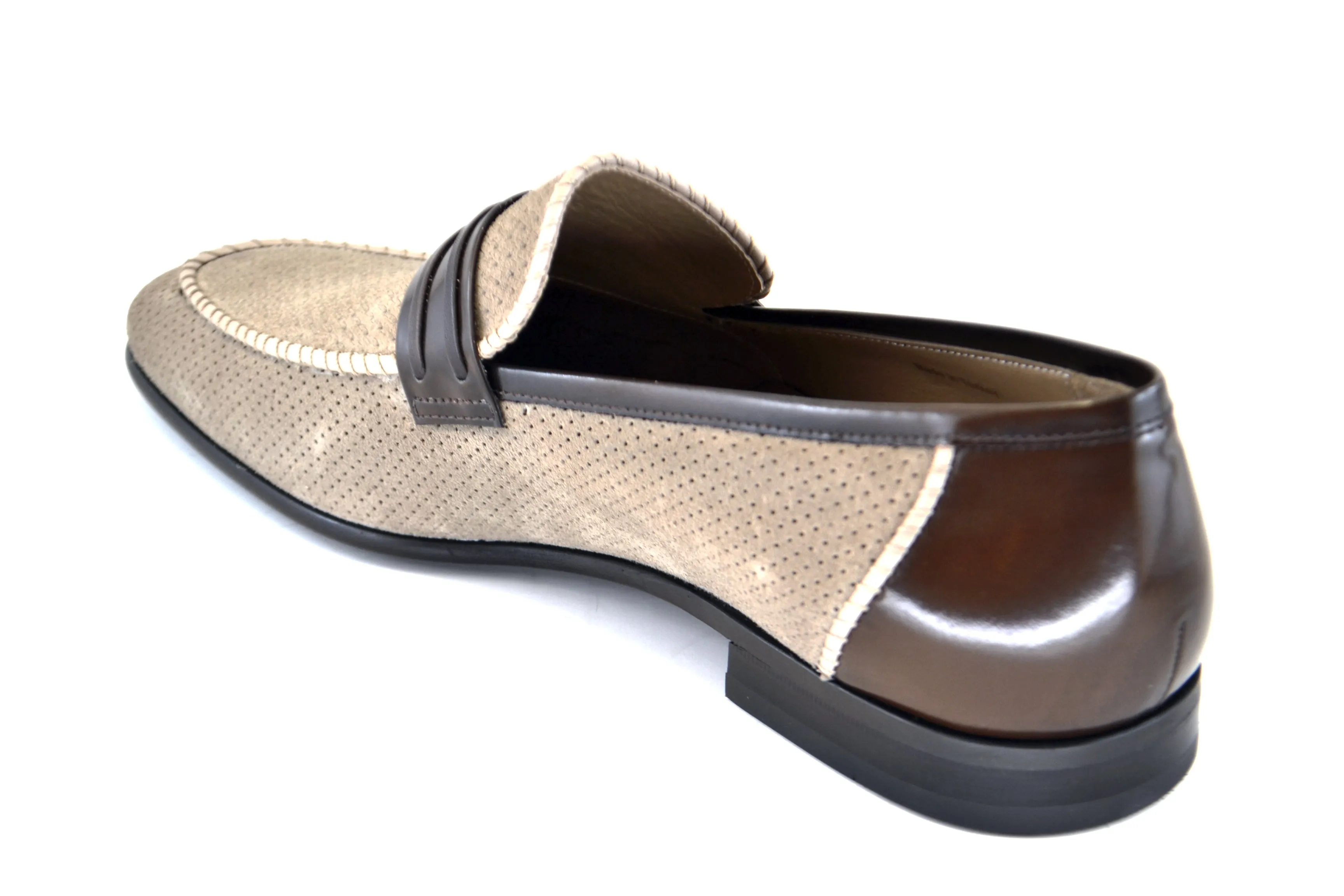 Corrente Mocassin à Enfiler en Suède Perforé Taupe