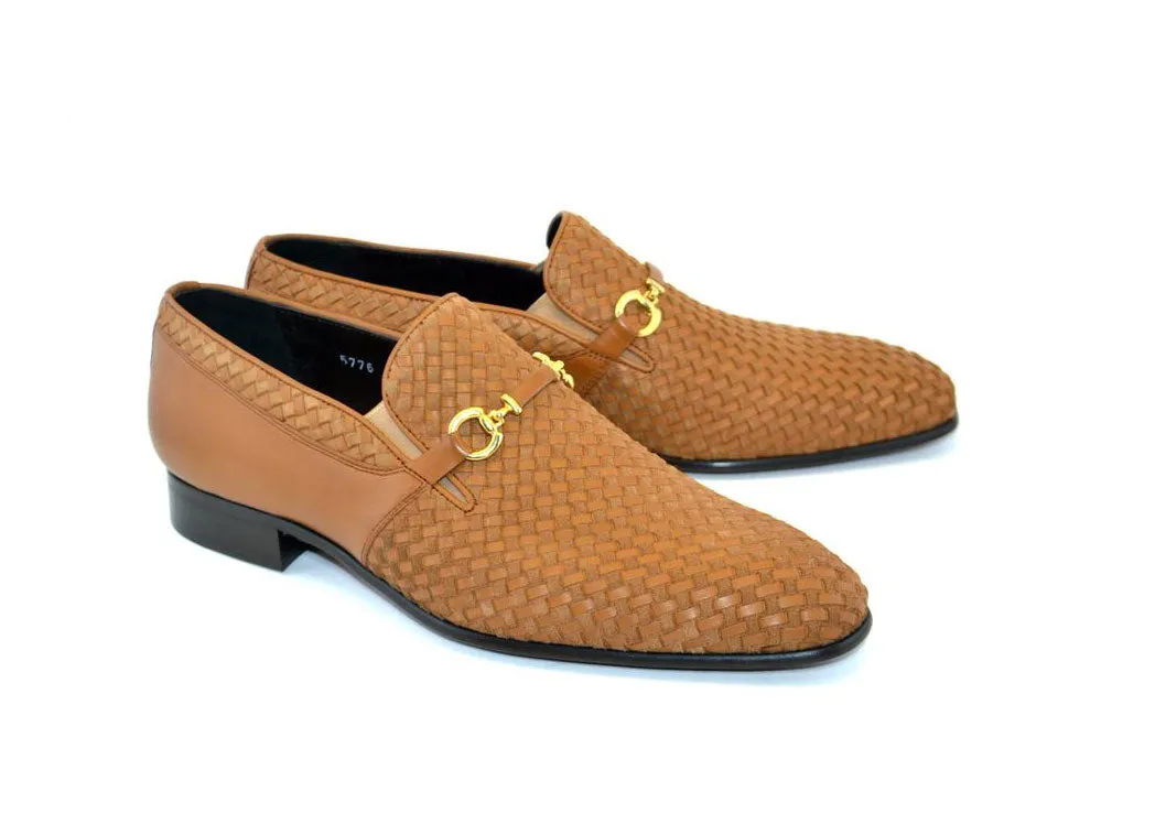 Chaussure Corrente en veau tissé et daim à enfiler - Beige