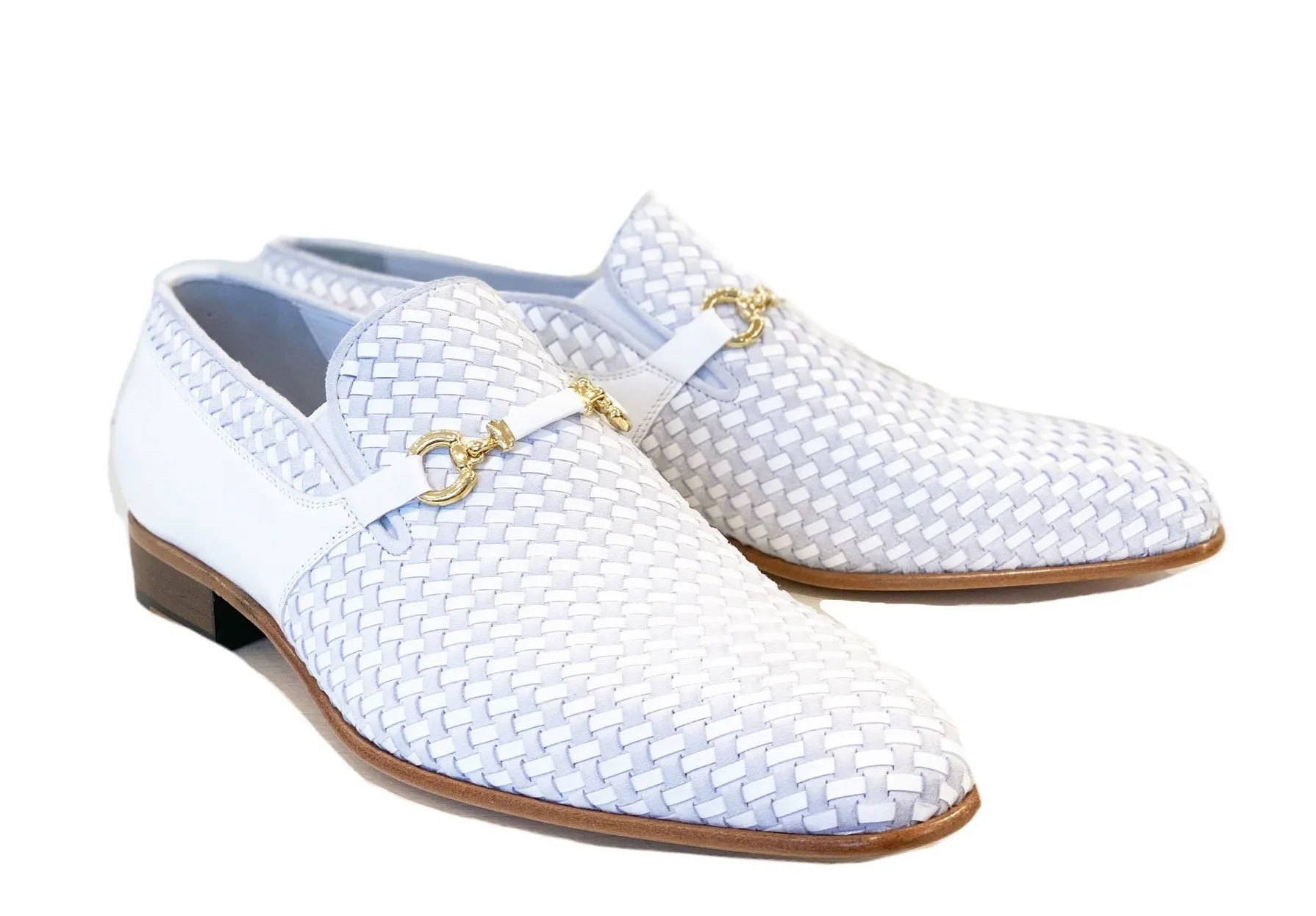 Chaussure Corrente en veau tissé et daim à enfiler - Blanc